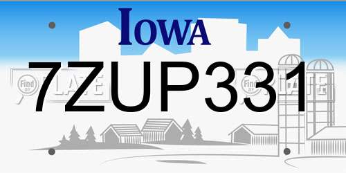 7ZUP331 Iowa License Plate