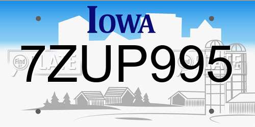 7ZUP995 Iowa License Plate