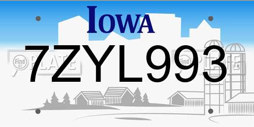 7ZYL993 Iowa License Plate