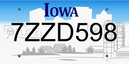 7ZZD598 Iowa License Plate