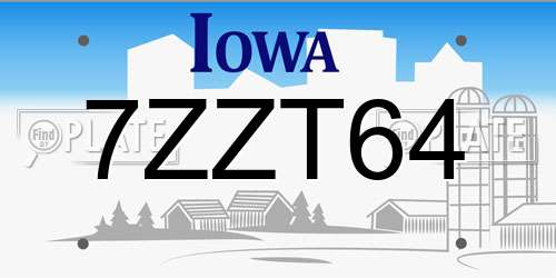 7ZZT64 Iowa License Plate
