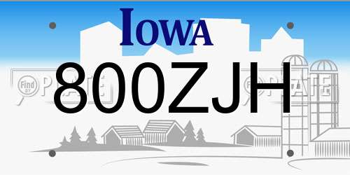 800ZJH Iowa License Plate