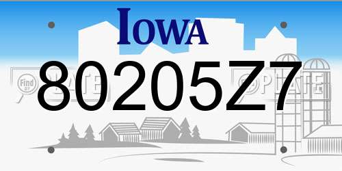 80205Z7 Iowa License Plate