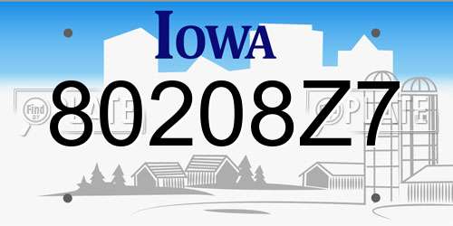 80208Z7 Iowa License Plate