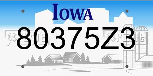 80375Z3 Iowa License Plate