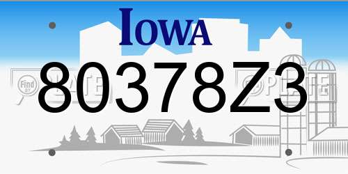 80378Z3 Iowa License Plate