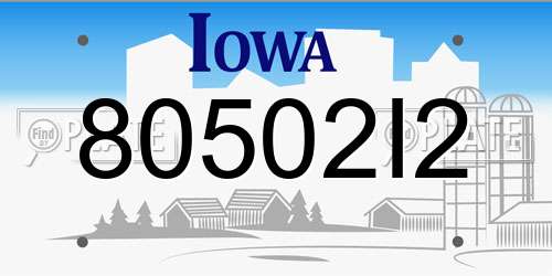 80502I2 Iowa License Plate