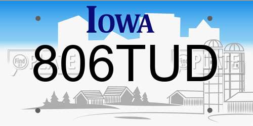 806TUD Iowa License Plate
