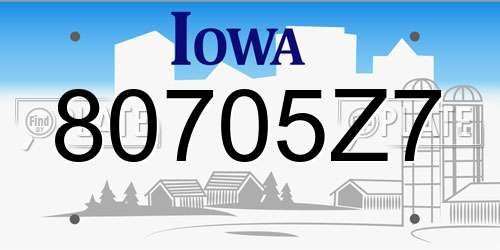80705Z7 Iowa License Plate