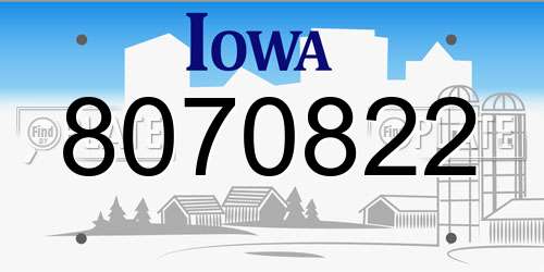 8070822 Iowa License Plate