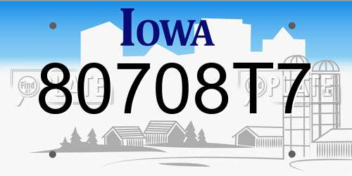 80708T7 Iowa License Plate