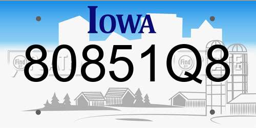 80851Q8 Iowa License Plate