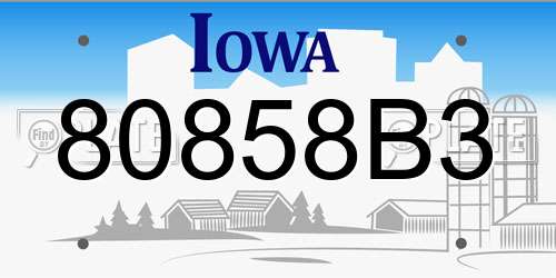 80858B3 Iowa License Plate