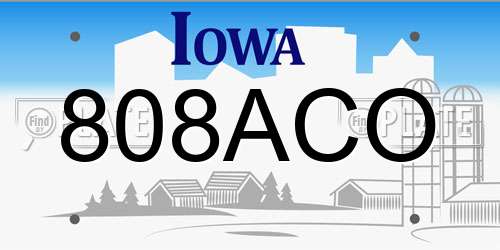 808ACO Iowa License Plate