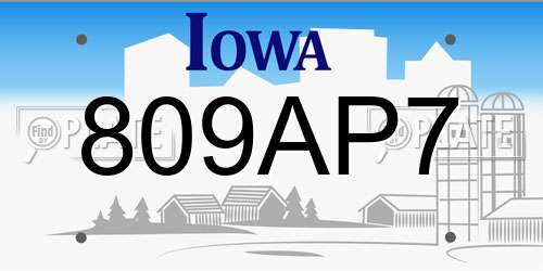 809AP7 Iowa License Plate