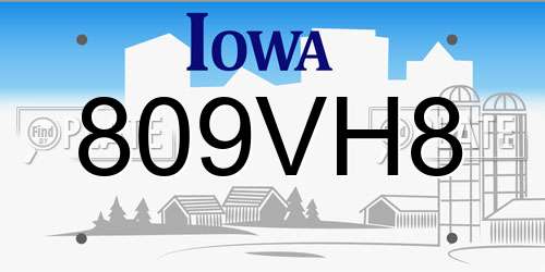 809VH8 Iowa License Plate
