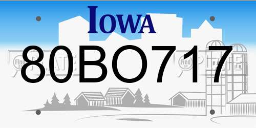 80BO717 Iowa License Plate