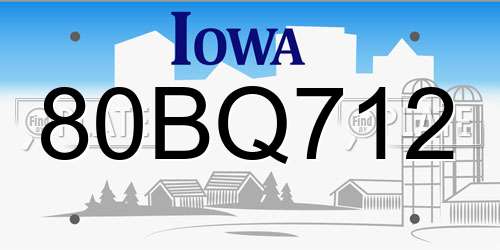 80BQ712 Iowa License Plate