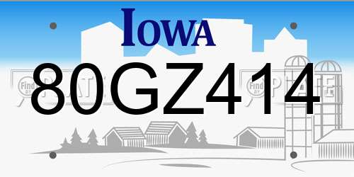 80GZ414 Iowa License Plate