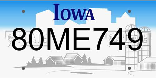 80ME749 Iowa License Plate
