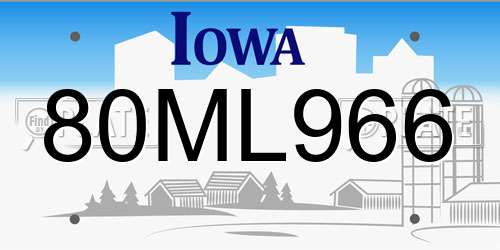80ML966 Iowa License Plate
