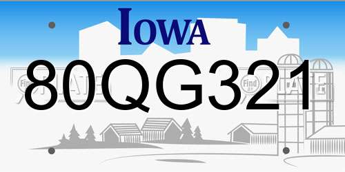 80QG321 Iowa License Plate