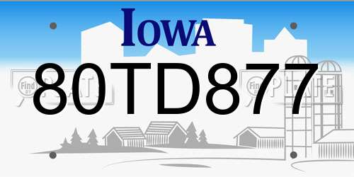 80TD877 Iowa License Plate