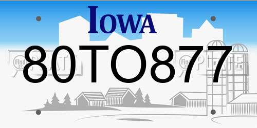 80TO877 Iowa License Plate