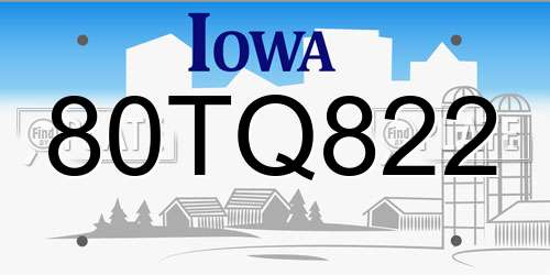 80TQ822 Iowa License Plate