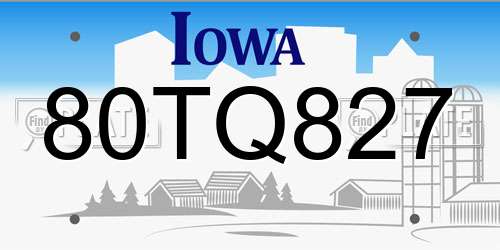 80TQ827 Iowa License Plate