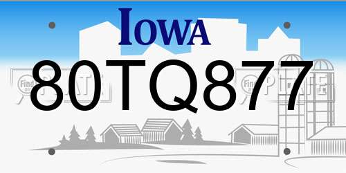 80TQ877 Iowa License Plate