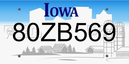 80ZB569 Iowa License Plate