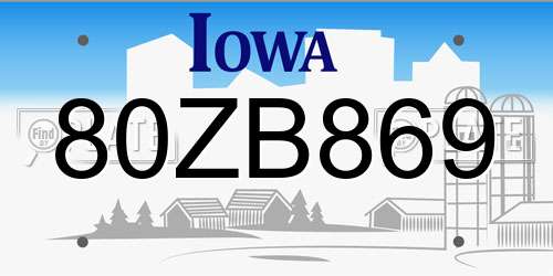80ZB869 Iowa License Plate