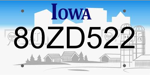 80ZD522 Iowa License Plate