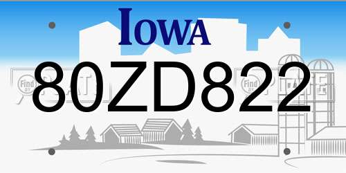 80ZD822 Iowa License Plate