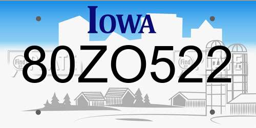80ZO522 Iowa License Plate