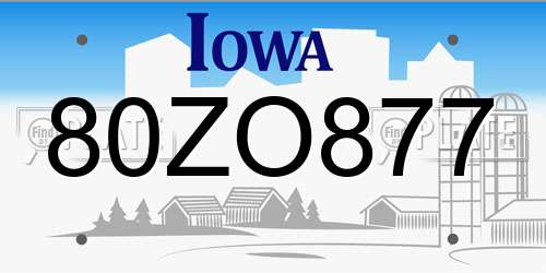 80ZO877 Iowa License Plate