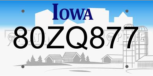 80ZQ877 Iowa License Plate