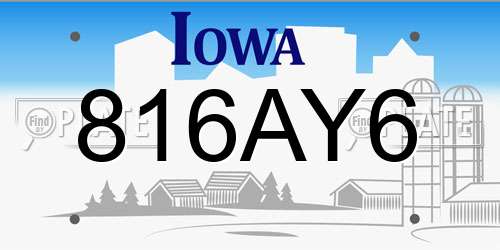 816AY6 Iowa License Plate