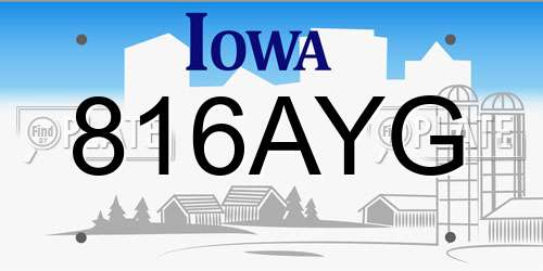 816AYG Iowa License Plate