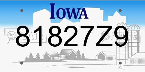 81827Z9 Iowa License Plate