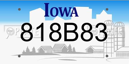 818B83 Iowa License Plate