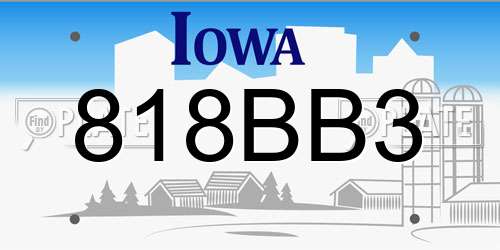 818BB3 Iowa License Plate