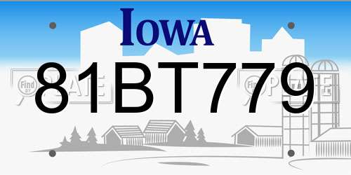 81BT779 Iowa License Plate