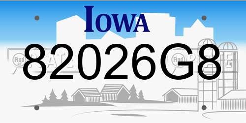 82026G8 Iowa License Plate