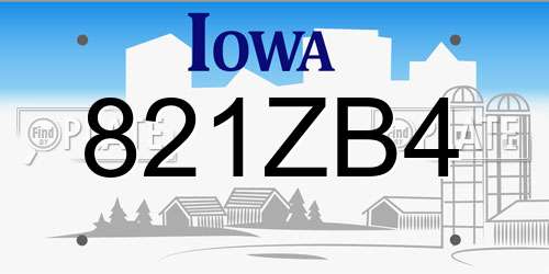 821ZB4 Iowa License Plate