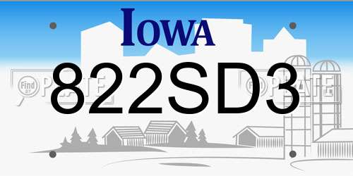 822SD3 Iowa License Plate