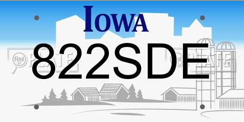 822SDE Iowa License Plate