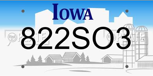 822SO3 Iowa License Plate