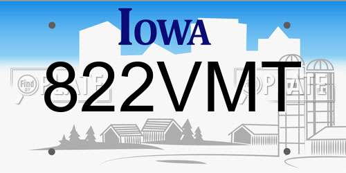 822VMT Iowa License Plate